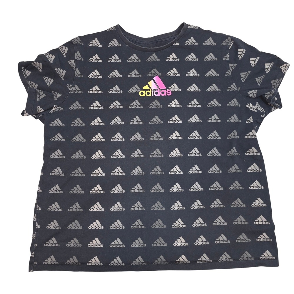 Adidas Mens XL Black All Over Logo Print T-Shirt Gradient Graphic GM5558